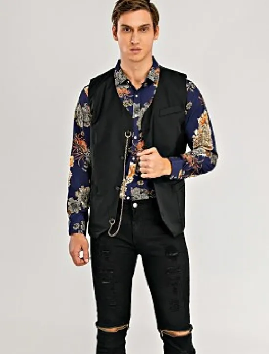 Hot OUKU Men's Suit Vest Waistcoat Formal Wedding Work Business / Ceremony / Wedding Fashion 1920s All Seasons Polyester Solid Colored V Neck Slim Wine Black White Navy Blue Vest