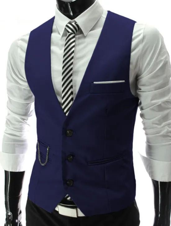 Hot OUKU Men's Suit Vest Waistcoat Formal Wedding Work Business / Ceremony / Wedding Fashion 1920s All Seasons Polyester Solid Colored V Neck Slim Wine Black White Navy Blue Vest