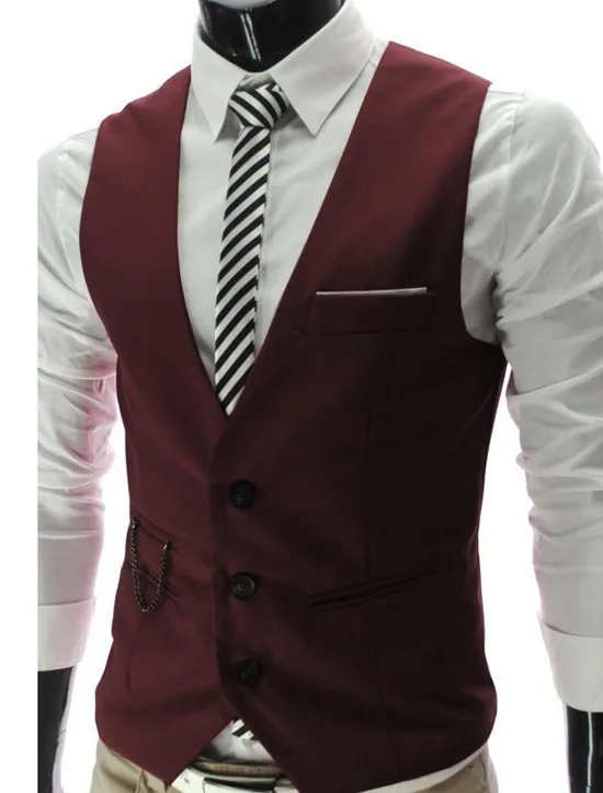 Hot OUKU Men's Suit Vest Waistcoat Formal Wedding Work Business / Ceremony / Wedding Fashion 1920s All Seasons Polyester Solid Colored V Neck Slim Wine Black White Navy Blue Vest