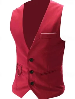 Hot OUKU Men's Suit Vest Waistcoat Formal Wedding Work Business / Ceremony / Wedding Fashion 1920s All Seasons Polyester Solid Colored V Neck Slim Wine Black White Navy Blue Vest