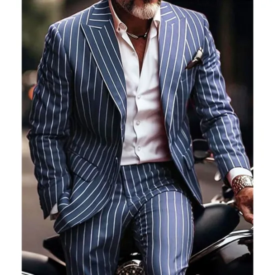Clearance OUKU Men's Suits Blazer Business Cocktail Party Wedding Party Fashion Casual Spring & Fall Polyester Stripes Pocket 2 Piece Comfortable Single Breasted Blazer Red Blue Green