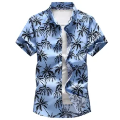 Online OUKU Men's Summer Hawaiian Shirt Aloha Shirt Shirt Collar Designer White Yellow Sky Blue S M L
