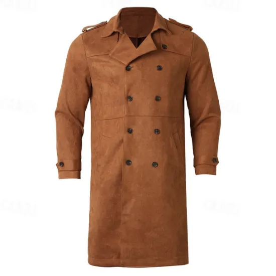 Clearance OUKU Men's Summer Jacket Transition Jacket Trench Coat Vacation Daily Spring Fall Polyester Soft Outerwear Clothing Apparel Fashion Classic Plain Pocket Lapel Double Breasted Brown