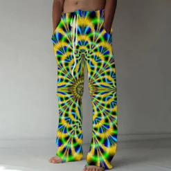 New OUKU Men's Summer Pants Beach Pants Pocket Drawstring Elastic Waist Graphic Prints Comfort Breathable Casual Daily Holiday Streetwear Designer Yellow Blue Mid Waist