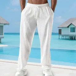 Sale OUKU Men's Summer Pants Beach Pants Casual Pants Pocket Elastic Waist Drawstring Plain Comfort Breathable Vacation Daily Holiday Hawaiian Boho Black White