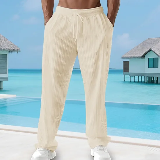 Sale OUKU Men's Summer Pants Beach Pants Casual Pants Pocket Elastic Waist Drawstring Plain Comfort Breathable Vacation Daily Holiday Hawaiian Boho Black White