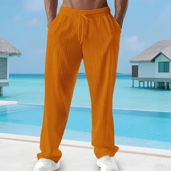 Sale OUKU Men's Summer Pants Beach Pants Casual Pants Pocket Elastic Waist Drawstring Plain Comfort Breathable Vacation Daily Holiday Hawaiian Boho Black White