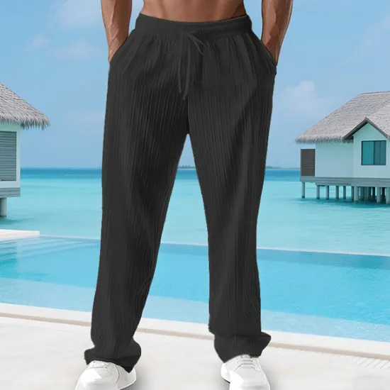 Sale OUKU Men's Summer Pants Beach Pants Casual Pants Pocket Elastic Waist Drawstring Plain Comfort Breathable Vacation Daily Holiday Hawaiian Boho Black White