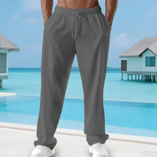 Sale OUKU Men's Summer Pants Beach Pants Casual Pants Pocket Elastic Waist Drawstring Plain Comfort Breathable Vacation Daily Holiday Hawaiian Boho Black White