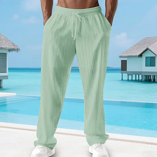 Sale OUKU Men's Summer Pants Beach Pants Casual Pants Pocket Elastic Waist Drawstring Plain Comfort Breathable Vacation Daily Holiday Hawaiian Boho Black White
