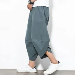 Outlet OUKU Men's Summer Pants Bloomers Harem Pants Pocket Drawstring Elastic Waist Plain Comfort Breathable Calf-Length Vacation Daily Holiday Hawaiian Boho Black Red
