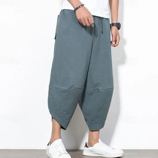 Outlet OUKU Men's Summer Pants Bloomers Harem Pants Pocket Drawstring Elastic Waist Plain Comfort Breathable Calf-Length Vacation Daily Holiday Hawaiian Boho Black Red