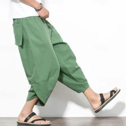 Outlet OUKU Men's Summer Pants Bloomers Harem Pants Pocket Drawstring Elastic Waist Plain Comfort Breathable Calf-Length Vacation Daily Holiday Hawaiian Boho Black Red