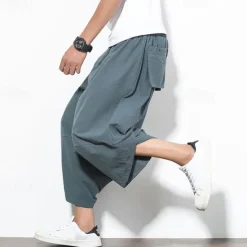 Outlet OUKU Men's Summer Pants Bloomers Harem Pants Pocket Drawstring Elastic Waist Plain Comfort Breathable Calf-Length Vacation Daily Holiday Hawaiian Boho Black Red