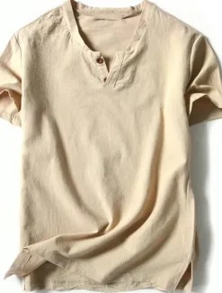 New OUKU Men's Summer Shirt Casual Shirt Beach Shirt T Shirt Short Sleeve V Neck Summer Plain Fashion Comfortable Vintage Style Vacation Casual Daily Black White Navy Blue Top Tee for Men