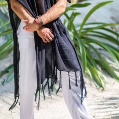 Outlet OUKU Men's Summer Shirt Casual Shirt Beach Shirt Cotton Shirt Shrugs Short Sleeve Solid / Plain Color V Neck Vacation Hawaiian Clothing Apparel Fashion Casual Comfortable Black