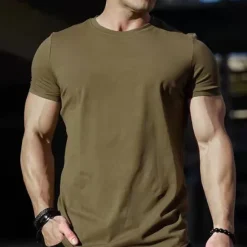 OUKU Men's Summer Shirt T shirt Tee Crew Neck Short Sleeve Sports & Outdoor Vacation Going out Casual Daily Soft Plain Black White Activewear Fashion Sport
