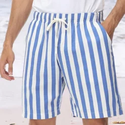 Outlet OUKU Men's Summer Shorts Beach Shorts Casual Shorts Drawstring Pocket Elastic Waist Stripe Comfort Breathable Short Vacation Holiday Beach Hawaiian Boho Red Blue