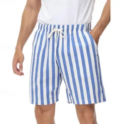 Outlet OUKU Men's Summer Shorts Beach Shorts Casual Shorts Drawstring Pocket Elastic Waist Stripe Comfort Breathable Short Vacation Holiday Beach Hawaiian Boho Red Blue