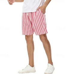 Outlet OUKU Men's Summer Shorts Beach Shorts Casual Shorts Drawstring Pocket Elastic Waist Stripe Comfort Breathable Short Vacation Holiday Beach Hawaiian Boho Red Blue