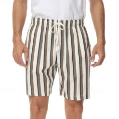 Outlet OUKU Men's Summer Shorts Beach Shorts Casual Shorts Drawstring Pocket Elastic Waist Stripe Comfort Breathable Short Vacation Holiday Beach Hawaiian Boho Red Blue
