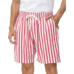 Outlet OUKU Men's Summer Shorts Beach Shorts Casual Shorts Drawstring Pocket Elastic Waist Stripe Comfort Breathable Short Vacation Holiday Beach Hawaiian Boho Red Blue