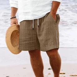 Online OUKU Men's Summer Shorts Beach Shorts Casual Shorts Pocket Drawstring Elastic Waist Plain Comfort Breathable Short Holiday Vacation Beach Hawaiian Boho Black White