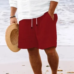 Online OUKU Men's Summer Shorts Beach Shorts Casual Shorts Pocket Drawstring Elastic Waist Plain Comfort Breathable Short Holiday Vacation Beach Hawaiian Boho Black White