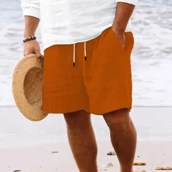 Online OUKU Men's Summer Shorts Beach Shorts Casual Shorts Pocket Drawstring Elastic Waist Plain Comfort Breathable Short Holiday Vacation Beach Hawaiian Boho Black White