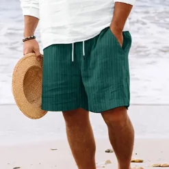 Online OUKU Men's Summer Shorts Beach Shorts Casual Shorts Pocket Drawstring Elastic Waist Plain Comfort Breathable Short Holiday Vacation Beach Hawaiian Boho Black White