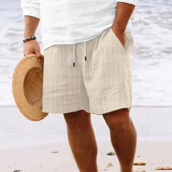 Online OUKU Men's Summer Shorts Beach Shorts Casual Shorts Pocket Drawstring Elastic Waist Plain Comfort Breathable Short Holiday Vacation Beach Hawaiian Boho Black White