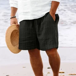 Online OUKU Men's Summer Shorts Beach Shorts Casual Shorts Pocket Drawstring Elastic Waist Plain Comfort Breathable Short Holiday Vacation Beach Hawaiian Boho Black White