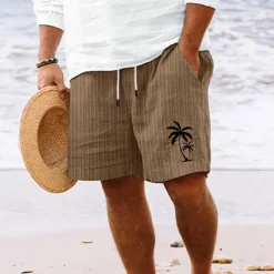 Best OUKU Men's Summer Shorts Beach Shorts Casual Shorts Pocket Drawstring Elastic Waist Coconut Tree Comfort Breathable Short Holiday Vacation Beach Hawaiian Boho White Sky Blue