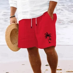 Best OUKU Men's Summer Shorts Beach Shorts Casual Shorts Pocket Drawstring Elastic Waist Coconut Tree Comfort Breathable Short Holiday Vacation Beach Hawaiian Boho White Sky Blue