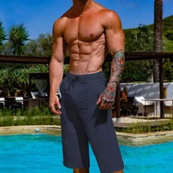 Outlet OUKU Men's Summer Shorts Beach Shorts Pocket Drawstring Elastic Waist Plain Comfort Breathable Knee Length Vacation Holiday Beach Hawaiian Boho Black White