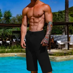 Outlet OUKU Men's Summer Shorts Beach Shorts Pocket Drawstring Elastic Waist Plain Comfort Breathable Knee Length Vacation Holiday Beach Hawaiian Boho Black White