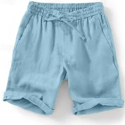 Hot OUKU Men's Summer Shorts Beach Shorts Drawstring Elastic Waist Plain Breathable Soft Short Casual Daily Holiday Streetwear Hawaiian Blue Green Micro-elastic
