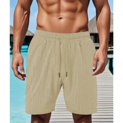 Sale OUKU Men's Summer Shorts Beach Shorts Pocket Drawstring Elastic Waist Plain Comfort Breathable Short Vacation Holiday Beach Hawaiian Boho Black Wine