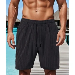 Sale OUKU Men's Summer Shorts Beach Shorts Pocket Drawstring Elastic Waist Plain Comfort Breathable Short Vacation Holiday Beach Hawaiian Boho Black Wine