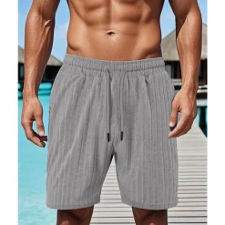 Sale OUKU Men's Summer Shorts Beach Shorts Pocket Drawstring Elastic Waist Plain Comfort Breathable Short Vacation Holiday Beach Hawaiian Boho Black Wine
