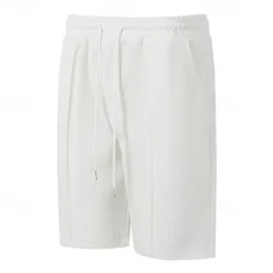 Discount OUKU Men's Summer Shorts Beach Shorts Casual Shorts Pleated Shorts Pocket Drawstring Elastic Waist Plain Comfort Breathable Short Outdoor Vacation Sport Casual Black White