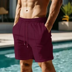 Discount OUKU Men's Summer Shorts Beach Shorts Casual Shorts Pleated Shorts Pocket Drawstring Elastic Waist Plain Comfort Breathable Short Outdoor Vacation Sport Casual Black White