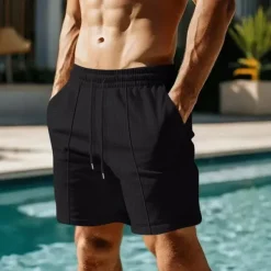 Discount OUKU Men's Summer Shorts Beach Shorts Casual Shorts Pleated Shorts Pocket Drawstring Elastic Waist Plain Comfort Breathable Short Outdoor Vacation Sport Casual Black White