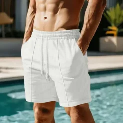 Discount OUKU Men's Summer Shorts Beach Shorts Casual Shorts Pleated Shorts Pocket Drawstring Elastic Waist Plain Comfort Breathable Short Outdoor Vacation Sport Casual Black White