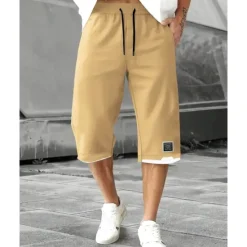 Hot OUKU Men's Summer Shorts Capri shorts Casual Shorts Pocket Drawstring Elastic Waist Plain Comfort Breathable Calf-Length Outdoor Vacation Sport Casual Black Army Green