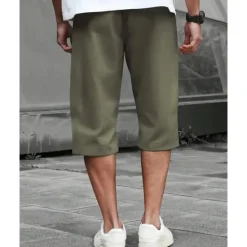 Hot OUKU Men's Summer Shorts Capri shorts Casual Shorts Pocket Drawstring Elastic Waist Plain Comfort Breathable Calf-Length Outdoor Vacation Sport Casual Black Army Green