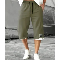 Hot OUKU Men's Summer Shorts Capri shorts Casual Shorts Pocket Drawstring Elastic Waist Plain Comfort Breathable Calf-Length Outdoor Vacation Sport Casual Black Army Green