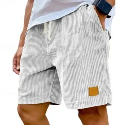 Outlet OUKU Men's Summer Shorts Casual Shorts Corduroy Shorts Pocket Drawstring Elastic Waist Plain Comfort Breathable Short Outdoor Vacation Sport Casual Black White