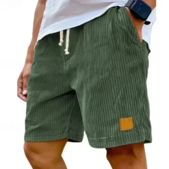 Outlet OUKU Men's Summer Shorts Casual Shorts Corduroy Shorts Pocket Drawstring Elastic Waist Plain Comfort Breathable Short Outdoor Vacation Sport Casual Black White