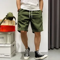 Hot OUKU Men's Summer Shorts Casual Shorts Corduroy Shorts Pocket Drawstring Elastic Waist Plain Comfort Knee Length Outdoor Daily Fashion Classic Style Black Yellow Micro-elastic